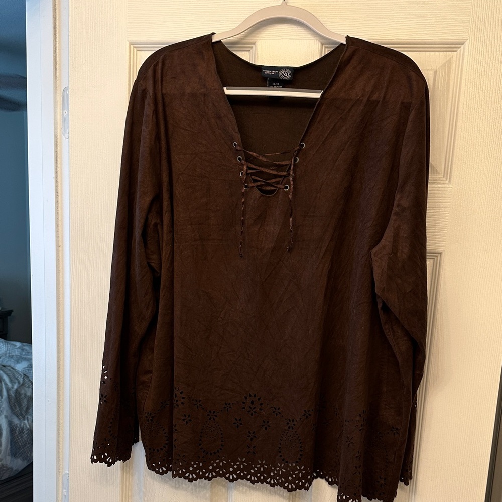 Venezia Brown Lace-Up Blouse